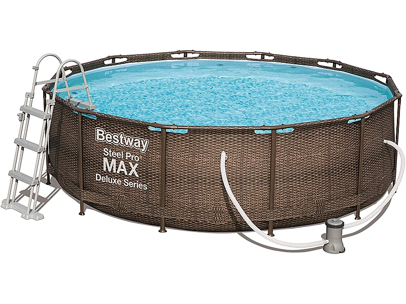 Bestway Power Steel Deluxe 56709-GS19 (366x100 cm, con Marco de Acero Estable en Juego Completo, ratán)