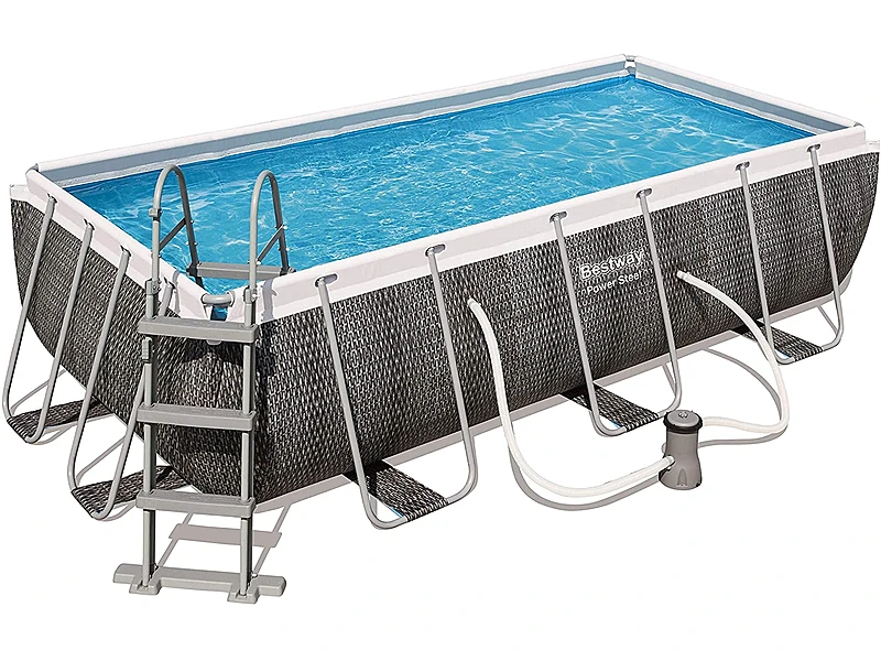 Bestway 56721-GS19 Power Steel Deluxe (404x201x100 cm, con Marco de Acero Estable, Juego Completo, Aspecto de ratán)