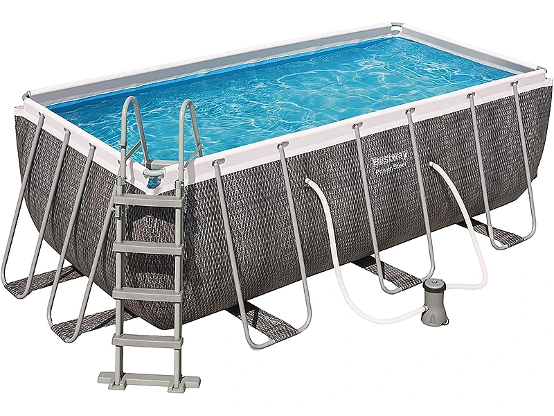 Bestway Power Steel 1056722GSX21 (412x201x122 cm, Juego Completo con Bomba de Filtro, Cuadrada, Gris)
