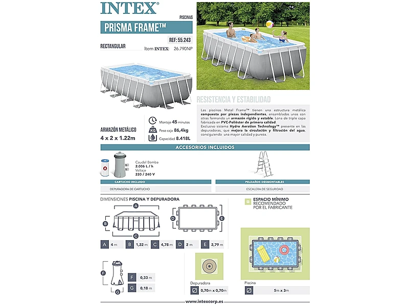 Intex 26790NP (400x200x122 cm, 8.418 litros, con depuradora, filtro tipo A)