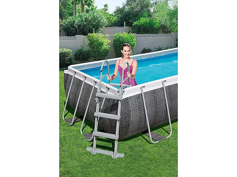 Bestway 56721-GS19 Power Steel Deluxe (404x201x100 cm, con Marco de Acero Estable, Juego Completo, Aspecto de ratán)