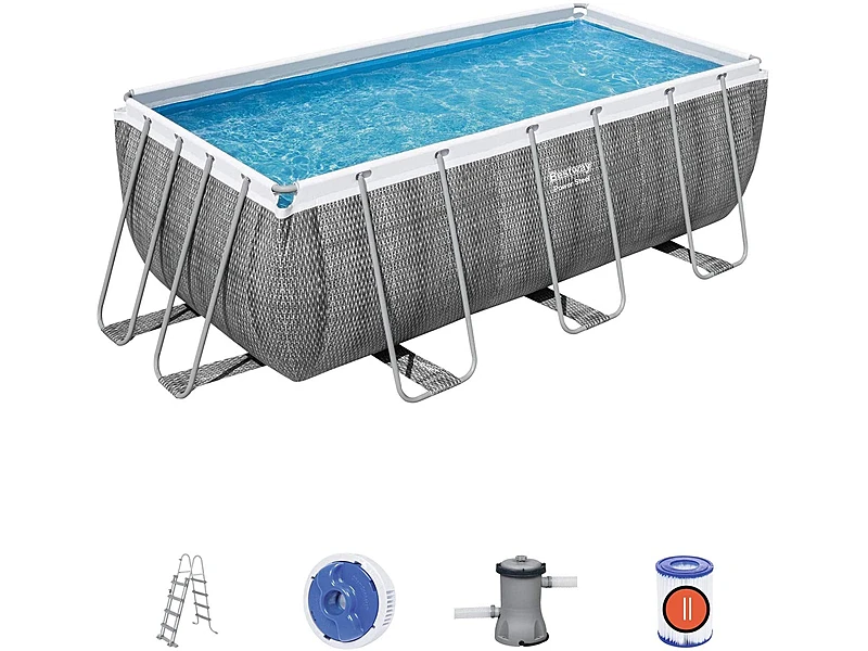 Bestway 56722C Power Steel (412x201x122 cm, con Depuradora Cartucho con Escalera, Ratán)
