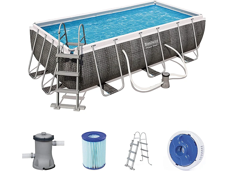 Bestway 56721-GS19 Power Steel Deluxe (404x201x100 cm, con Marco de Acero Estable, Juego Completo, Aspecto de ratán)