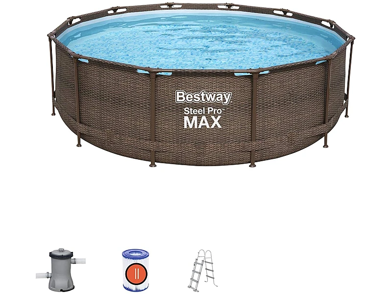 Bestway Steel Pro Max 1056709GSX20 (366x100 cm, con depuradora de cartucho, Diseño Rattan)