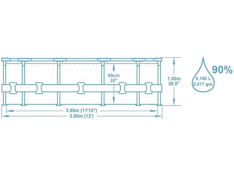 Bestway Power Steel Deluxe 56709-GS19 (366x100 cm, con Marco de Acero Estable en Juego Completo, ratán)