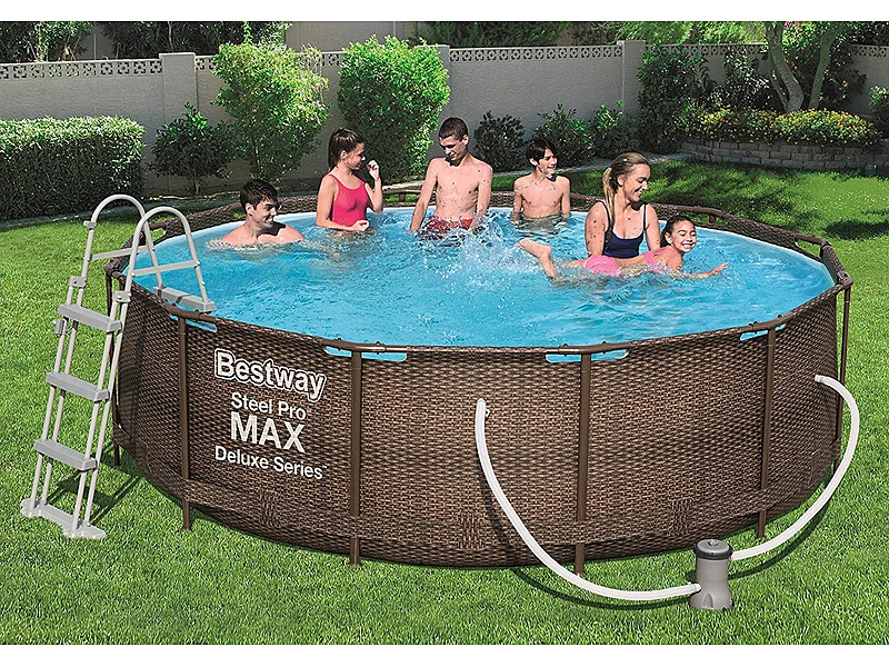 Bestway Power Steel Deluxe 56709-GS19 (366x100 cm, con Marco de Acero Estable en Juego Completo, ratán)