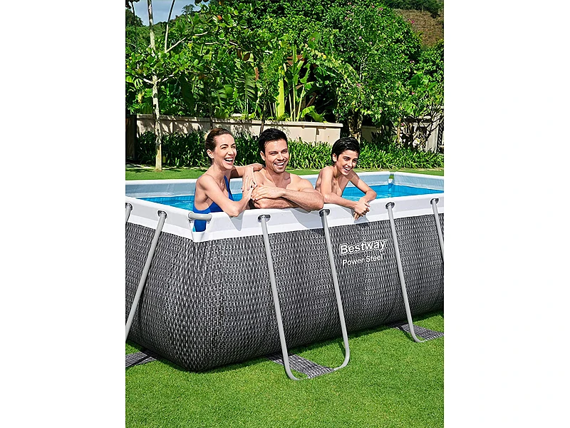 Bestway 56721-GS19 Power Steel Deluxe (404x201x100 cm, con Marco de Acero Estable, Juego Completo, Aspecto de ratán)