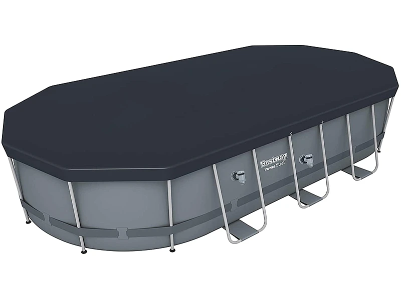 Bestway 56710 Power Steel Oval (549x274x122 cm, Depuradora de cartucho Con Cobertor y Escalera)