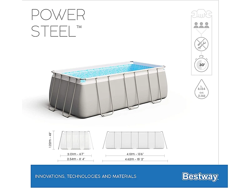 Bestway Power Steel 56456-GS18 (412x201x122 cm, con Depuradora Cartucho y Escalera)