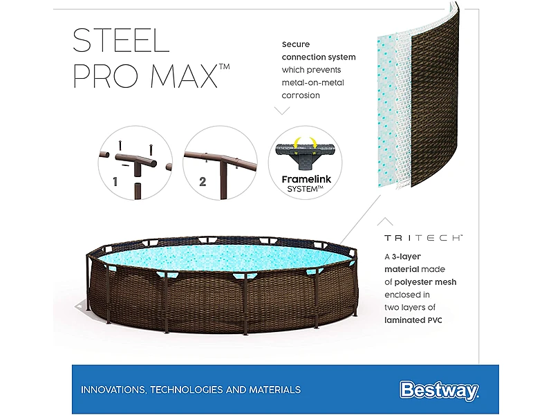 Bestway Steel Pro Max 1056709GSX20 (366x100 cm, con depuradora de cartucho, Diseño Rattan)
