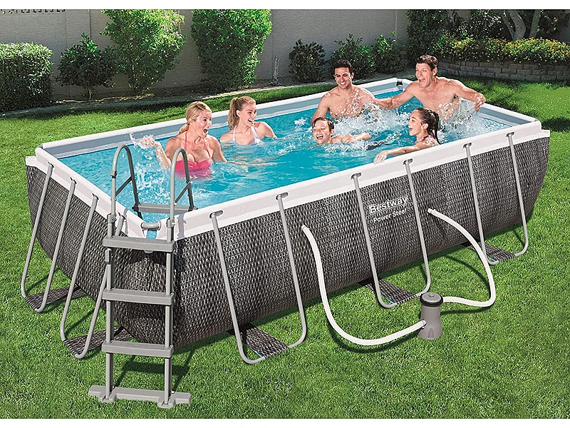 Bestway 56721-GS19 Power Steel Deluxe (404x201x100 cm, con Marco de Acero Estable, Juego Completo, Aspecto de ratán)