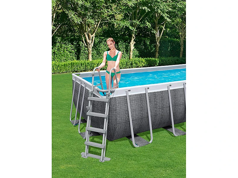 Bestway Power Steel 1056722GSX21 (412x201x122 cm, Juego Completo con Bomba de Filtro, Cuadrada, Gris)