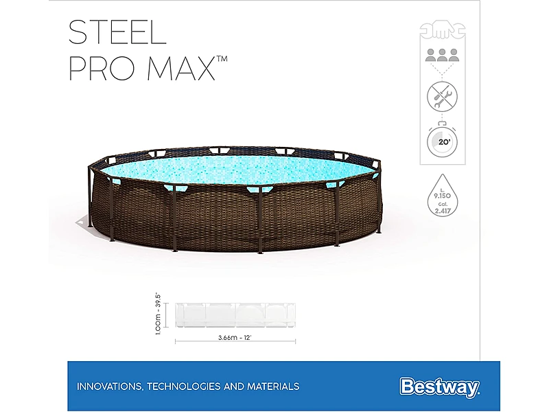 Bestway Steel Pro Max 1056709GSX20 (366x100 cm, con depuradora de cartucho, Diseño Rattan)