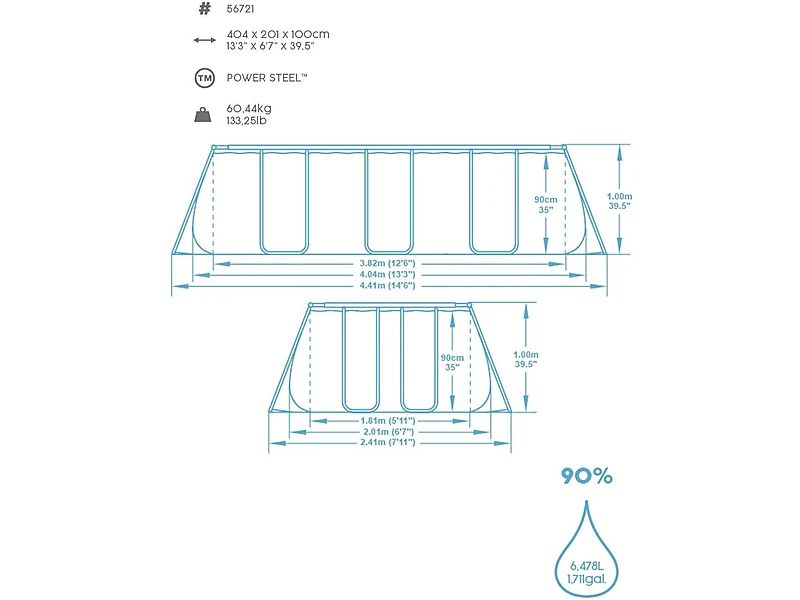 Bestway 56721-GS19 Power Steel Deluxe (404x201x100 cm, con Marco de Acero Estable, Juego Completo, Aspecto de ratán)