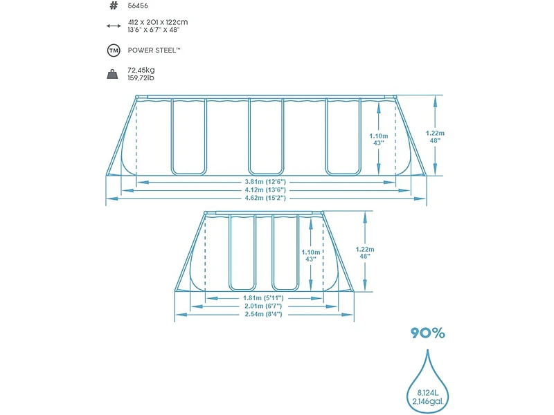 Bestway Power Steel 56456-GS18 (412x201x122 cm, con Depuradora Cartucho y Escalera)